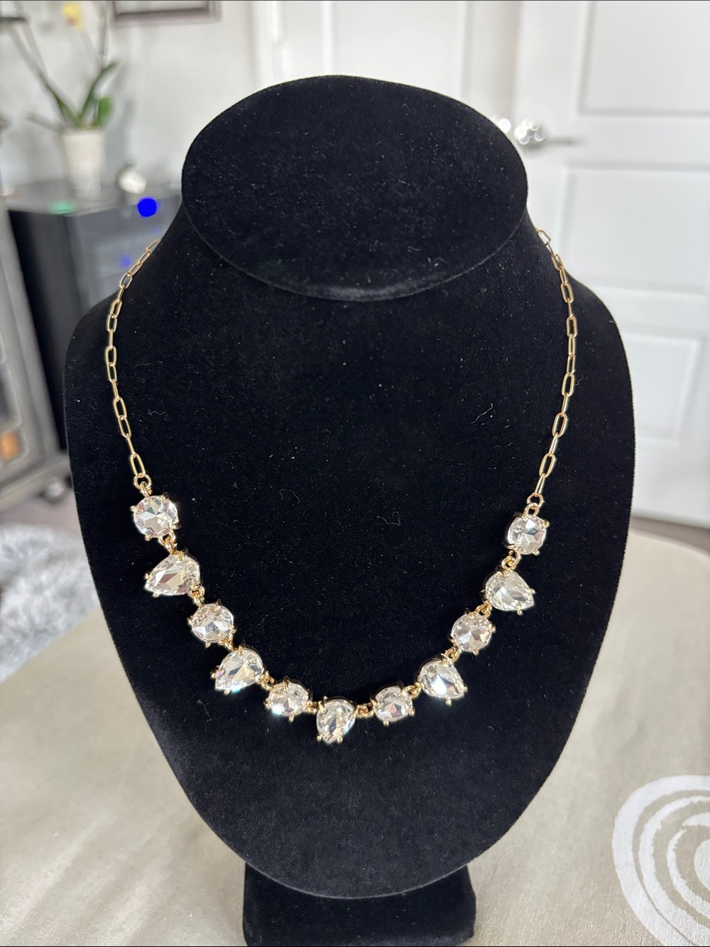 Gold Crystal Teardrop Statement Necklace - Women Jewelry